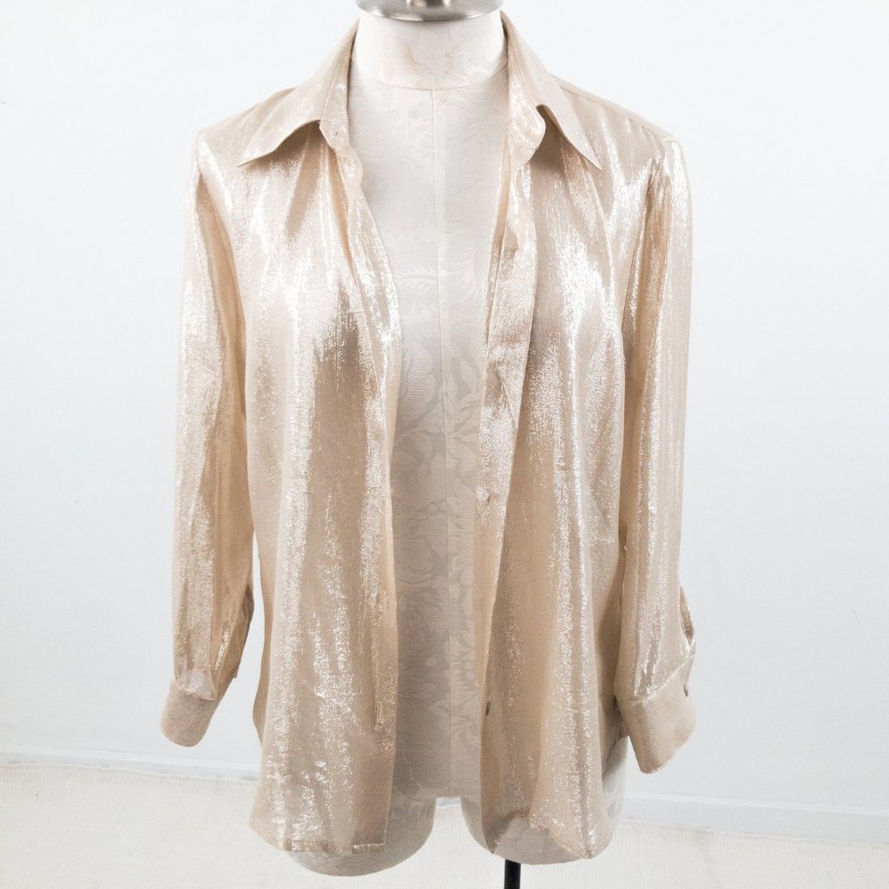 Vintage Sparkly Silk Champagne Long Sleeved Blouse - Picture 3 of 13